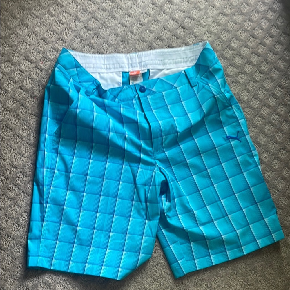 Puma Turquoise Checkered Men's Swim Shorts